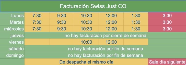 horarios facturacion